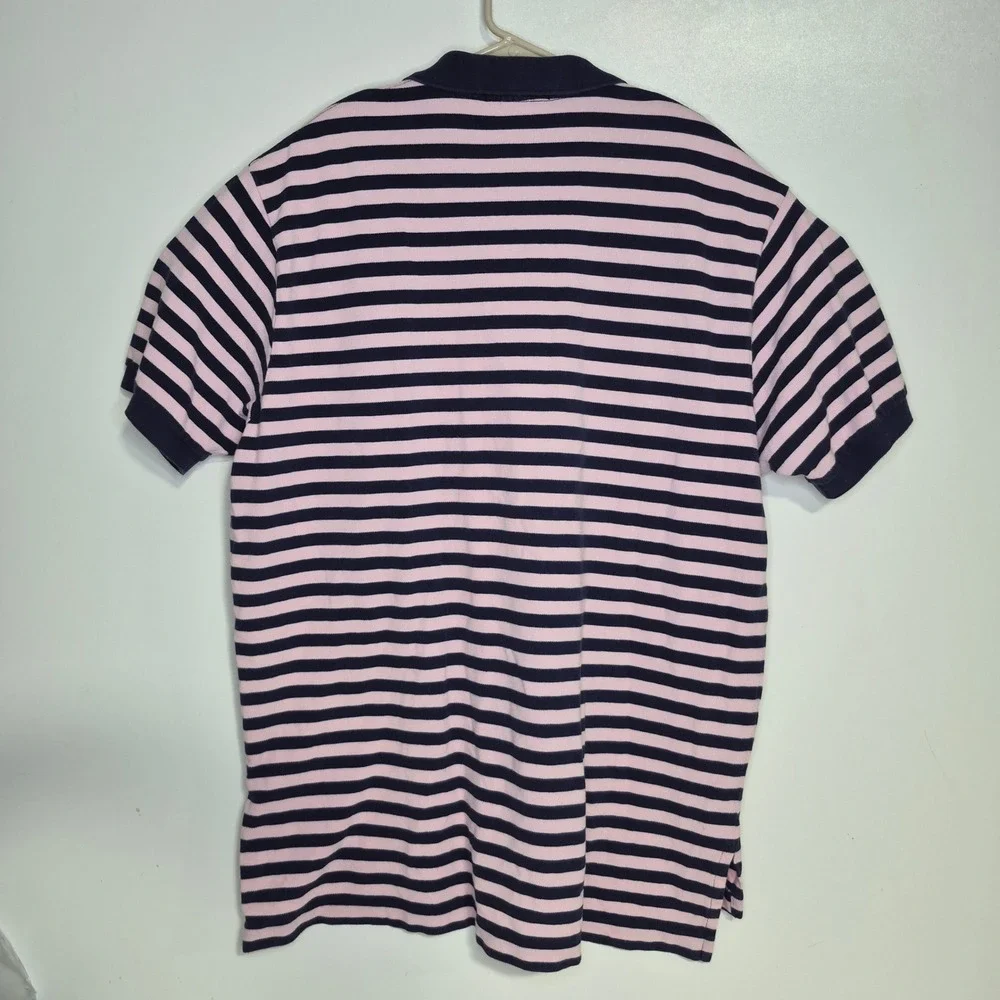Polo Ralph Lauren Polo Shirt Mens XL Pink Navy Striped Cotton Pique Preppy Pony